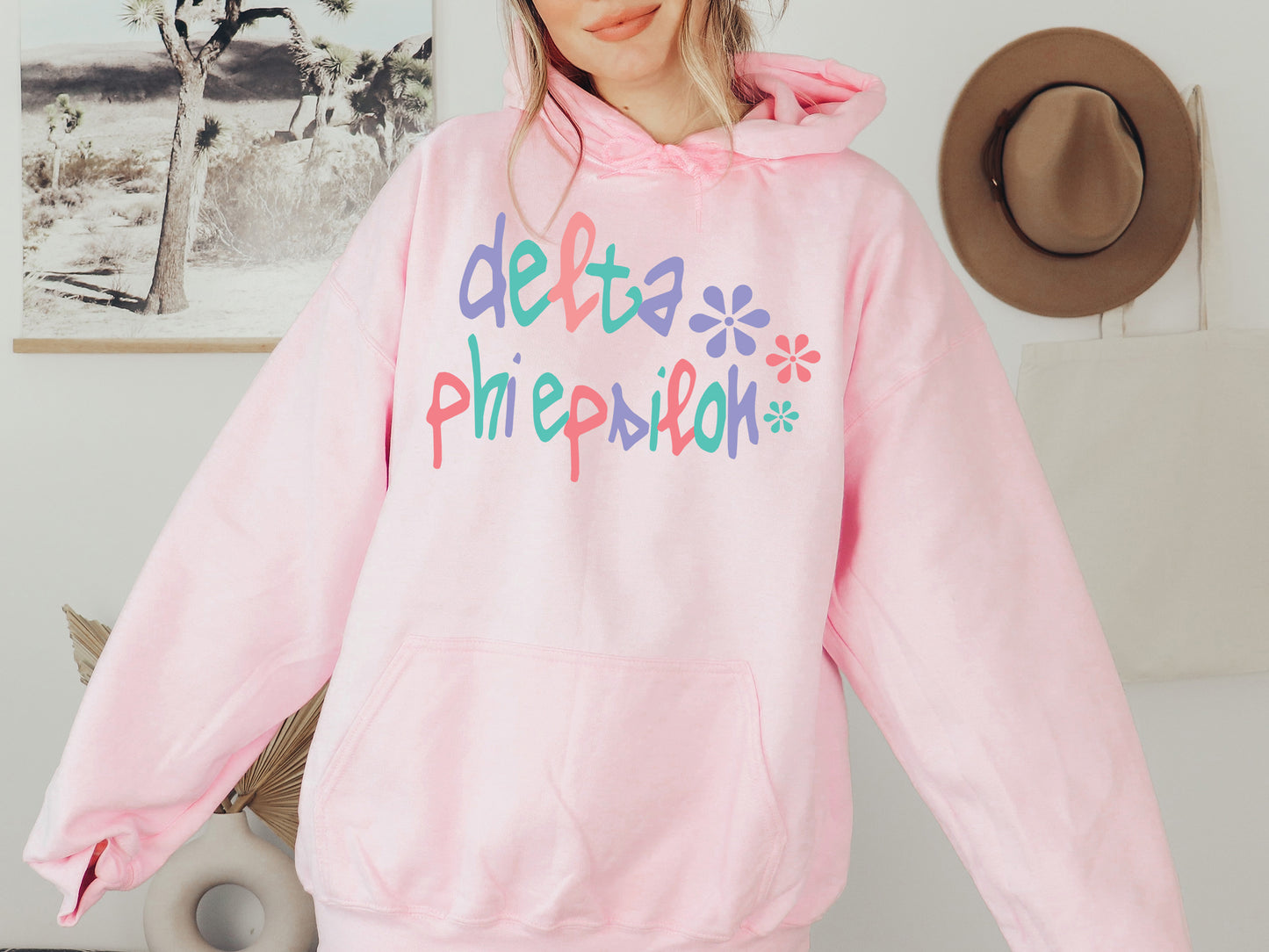 Delta Phi Epsilon Colorful Floral Sorority Hoodie _ 2615g