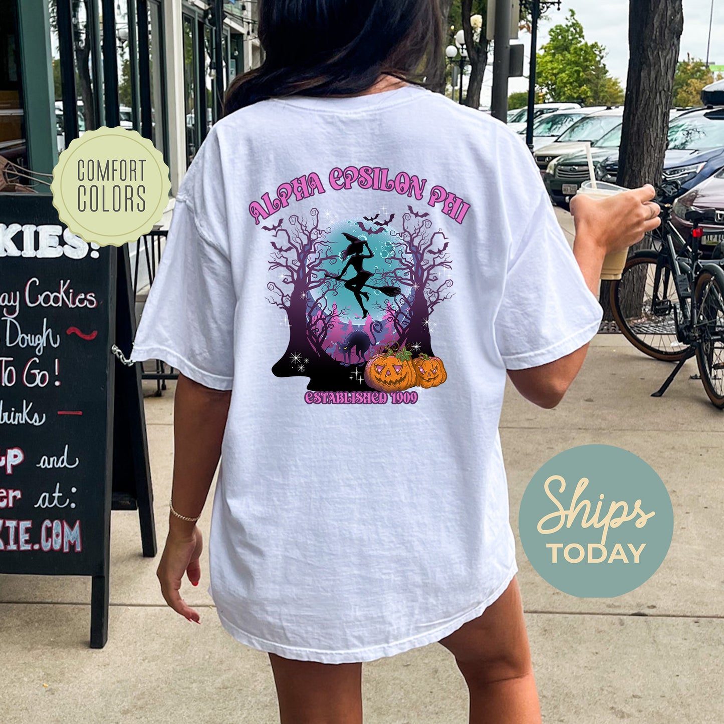Alpha Epsilon Phi Halloween Witch Comfort Colors Sorority T-shirt _ 36228g