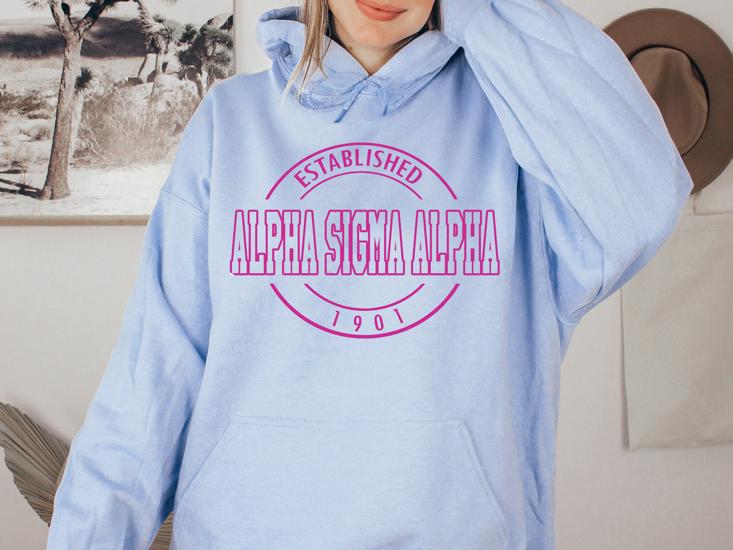 Alpha Sigma Alpha Pink Stamp Sorority Hoodie _ 57g