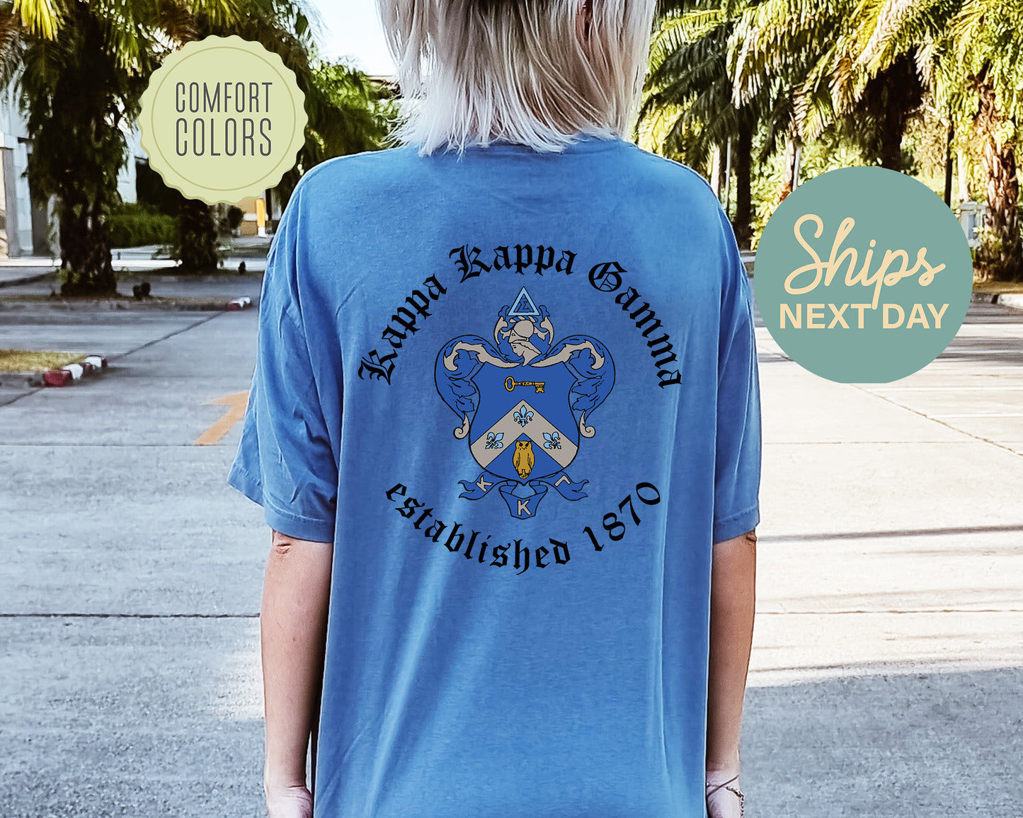 Kappa Kappa Gamma Old English Crest Comfort Colors Sorority T-shirt _ 32937g