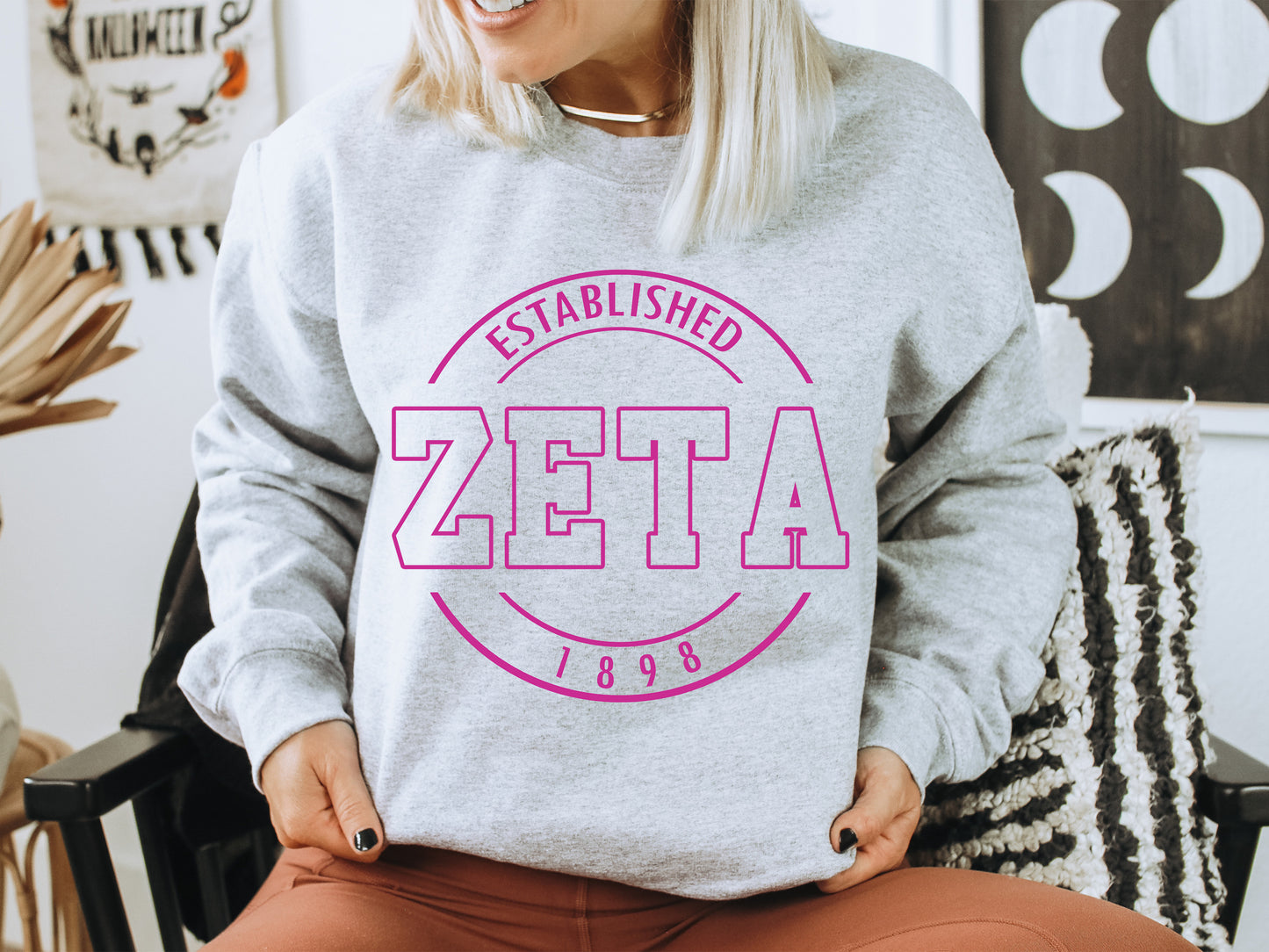 Zeta Tau Alpha Pink Stamp Sorority Sweatshirt _ 76g