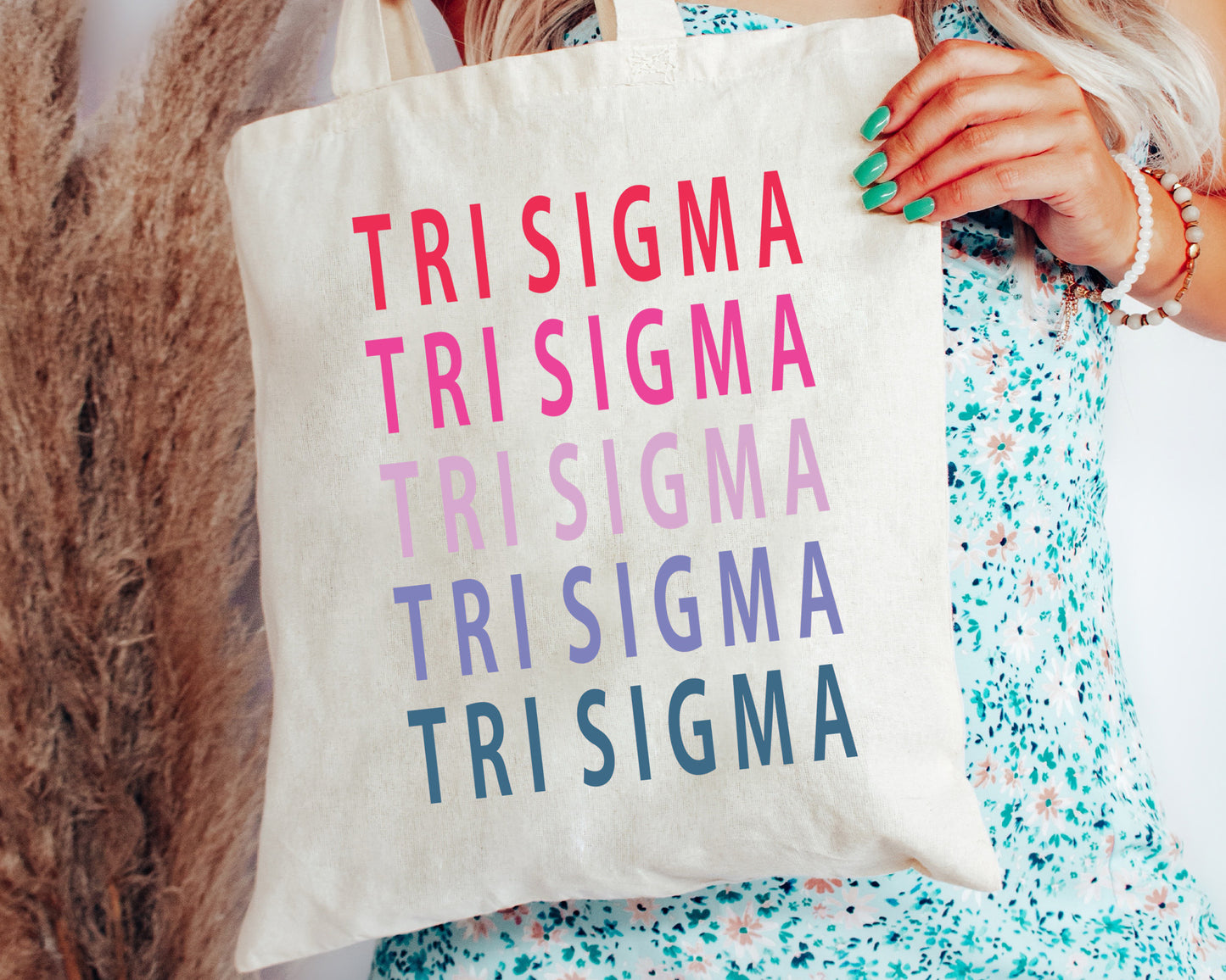 Sigma Sigma Sigma Bright and Stacked Sorority Tote Bag _ 34408g