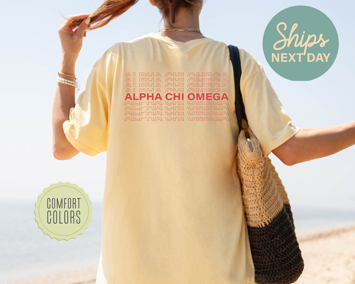 Alpha Chi Omega Repeating Name Comfort Colors Sorority T-shirt _ 32998g