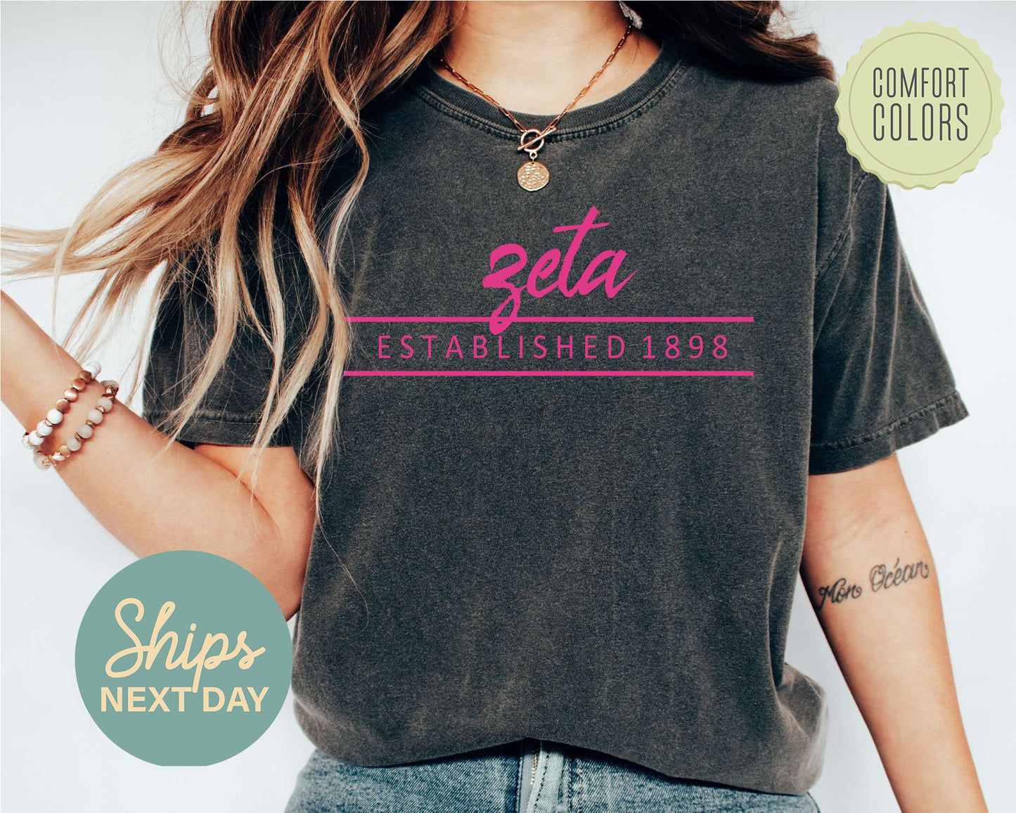 Zeta Tau Alpha All Pink Comfort Colors Sorority T-shirt _ 777g