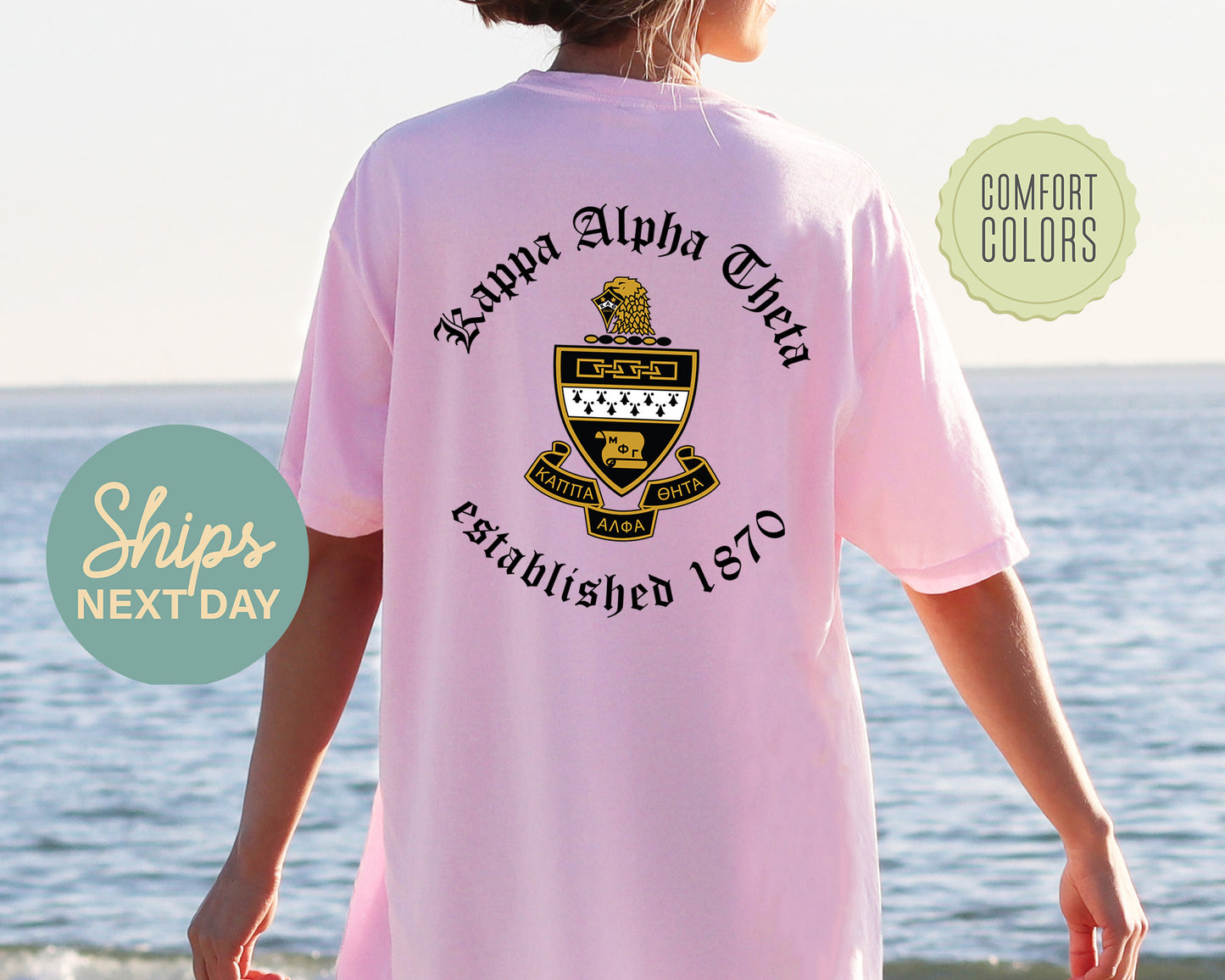 Kappa Alpha Theta Old English Crest Comfort Colors Sorority T-shirt _ 32935g