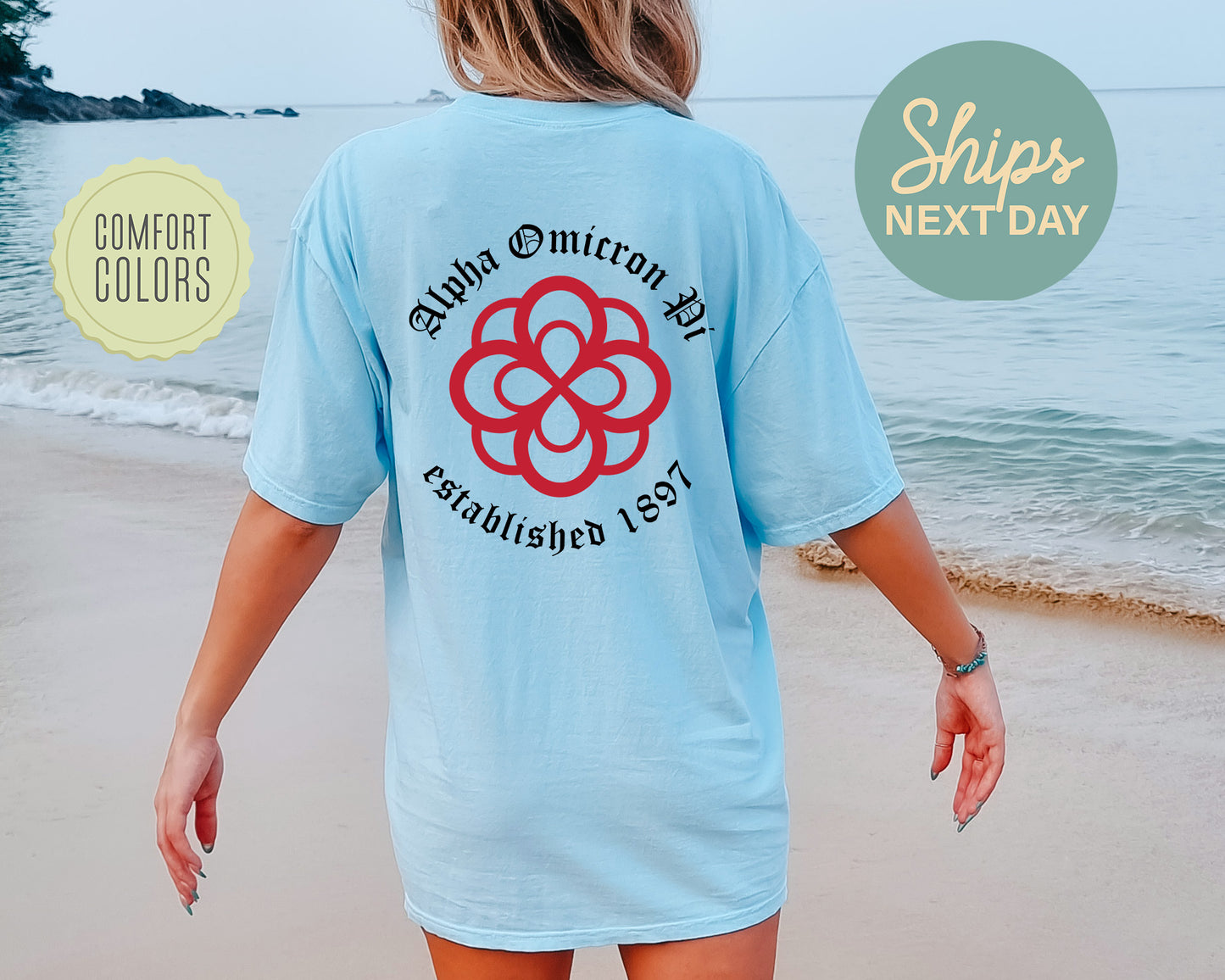 Alpha Omicron Pi Old English Crest Comfort Colors Sorority T-shirtt _ 32924g