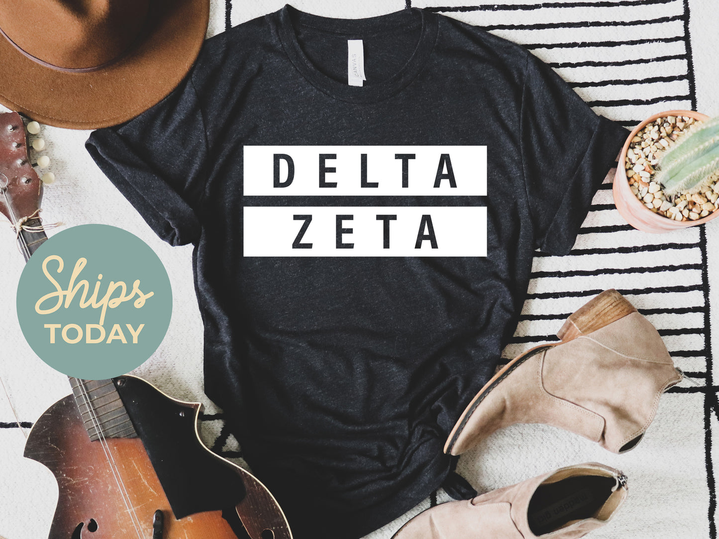 Delta Zeta Faded White Box Sorority T-shirt _ 3346g