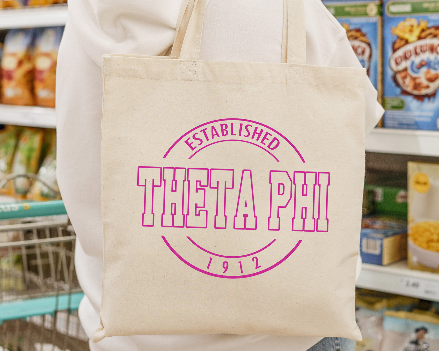Theta Phi Alpha Pink Stamp Sorority Tote Bag _ 34461g