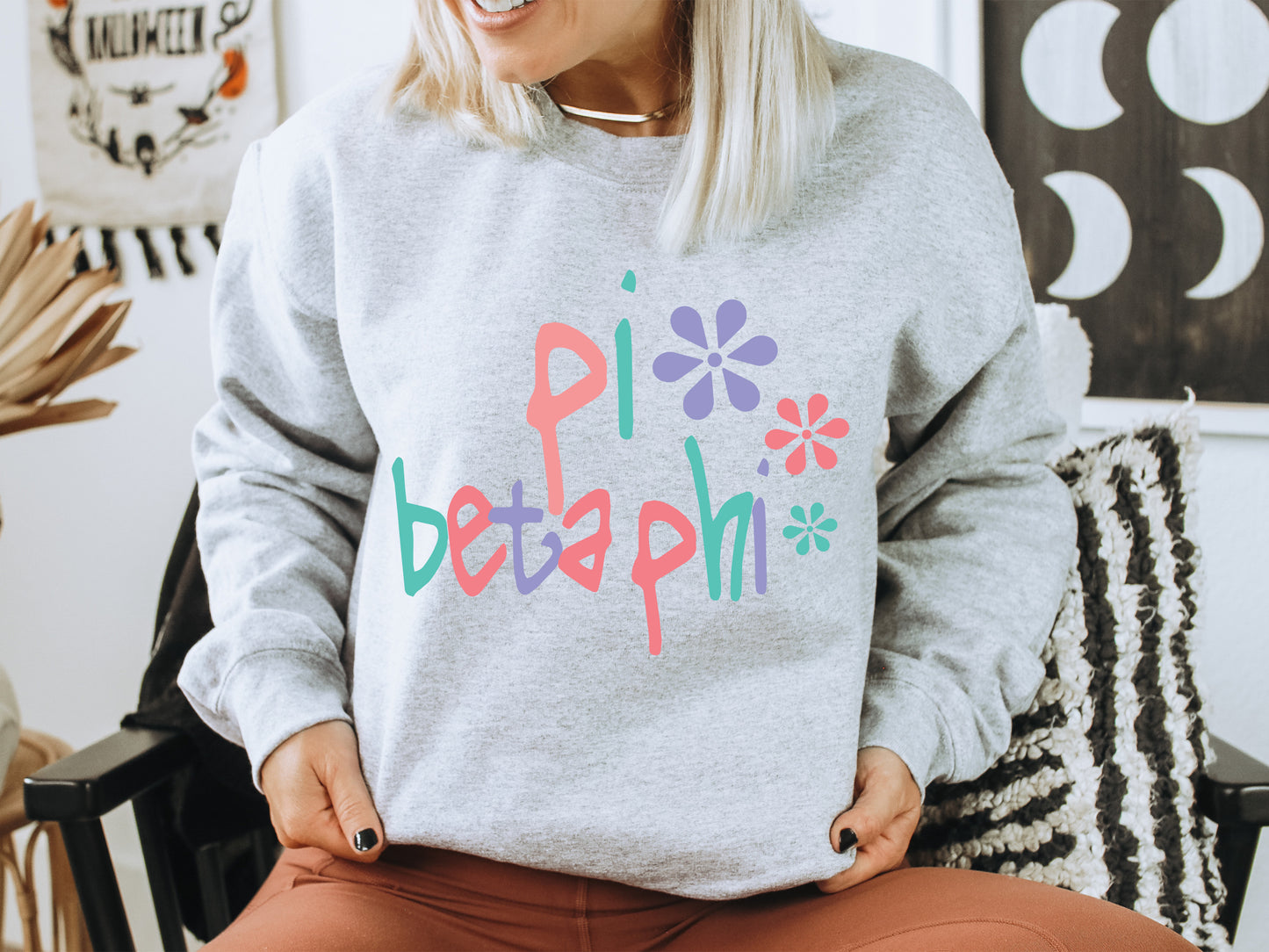 Pi Beta Phi Colorful Floral Sorority Sweatshirt _ 2623g