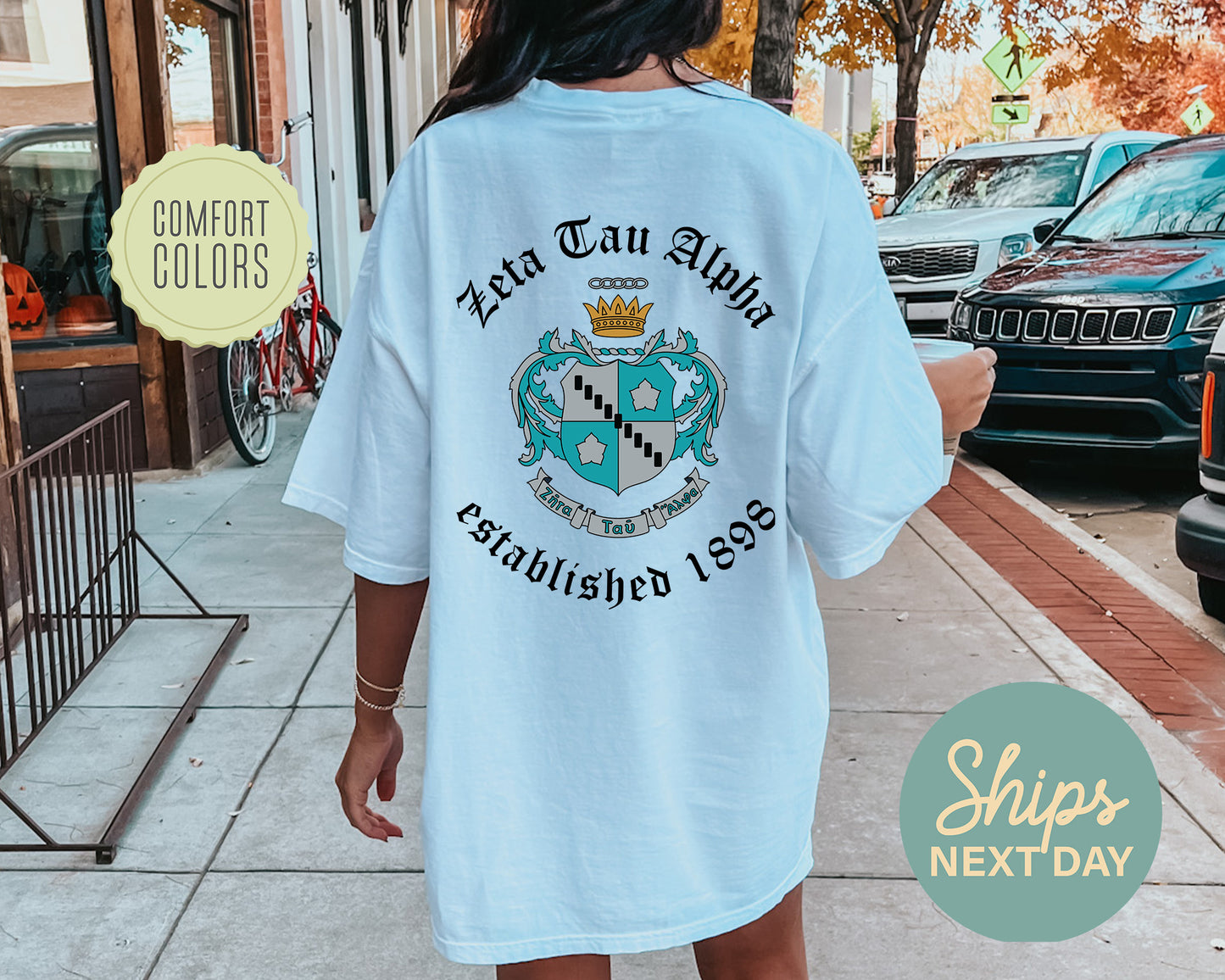 Zeta Tau Alpha Old English Crest Comfort Colors Sorority T-shirt _ 32945g