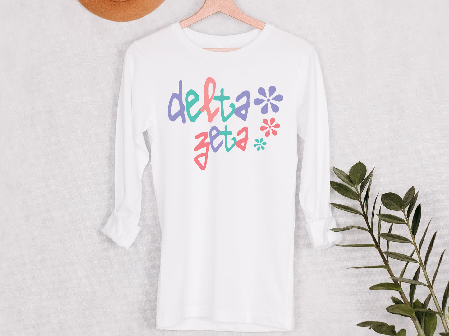 Delta Zeta Colorful Floral Sorority Long Sleeve T-shirt _ 2616g