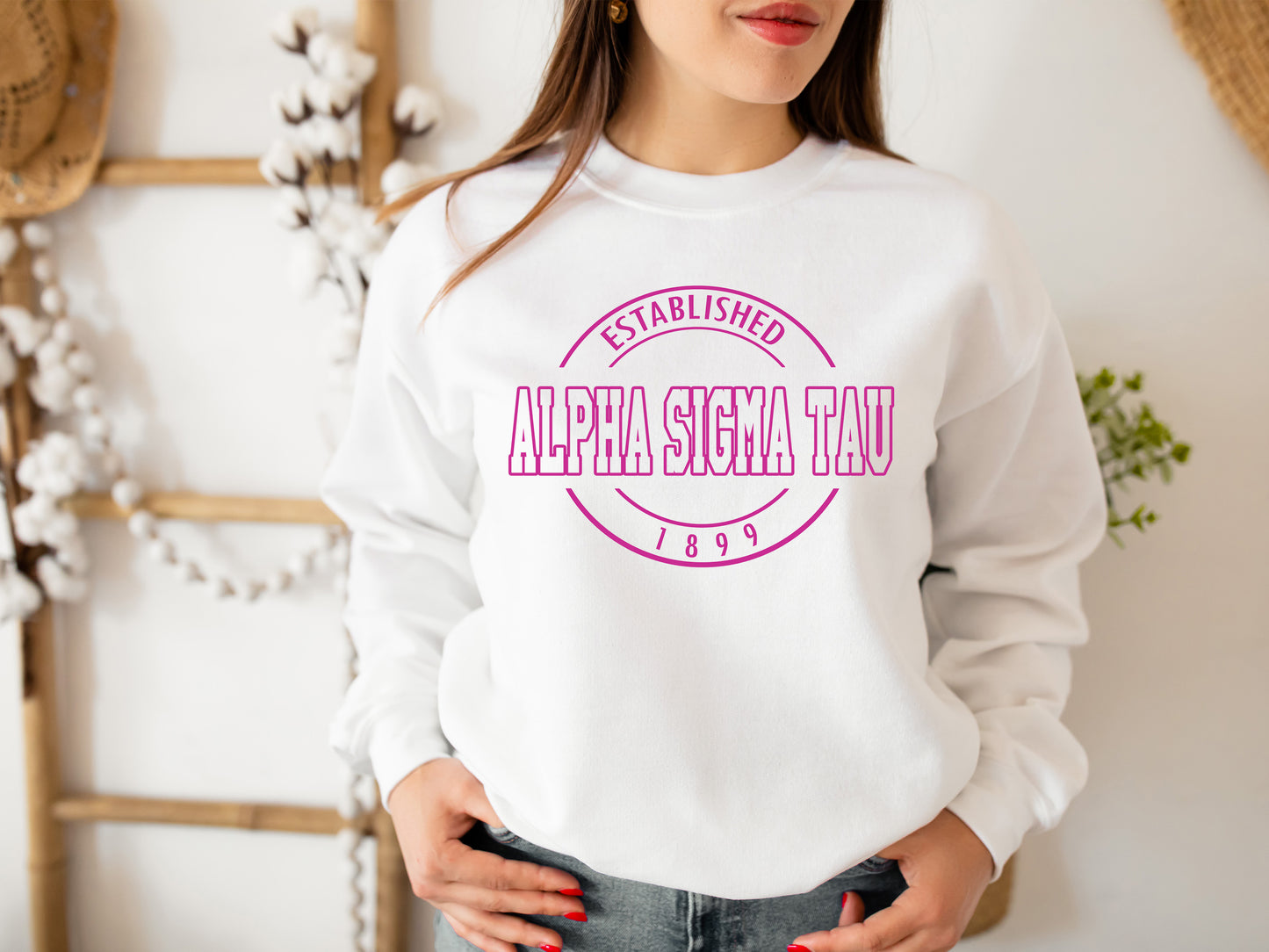 Alpha Sigma Tau Pink Stamp Sorority Sweatshirt _ 58g
