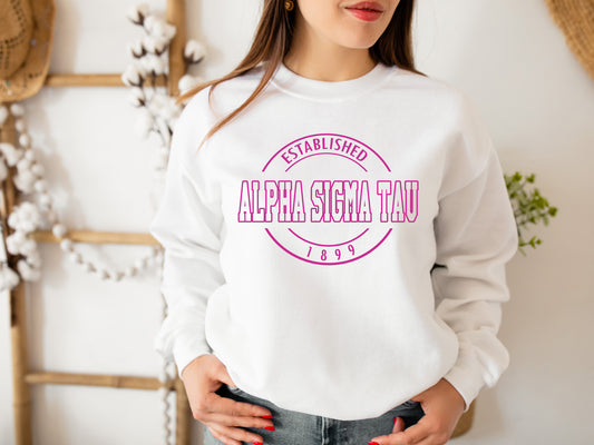 Alpha Sigma Tau Pink Stamp Sorority Sweatshirt _ 58g