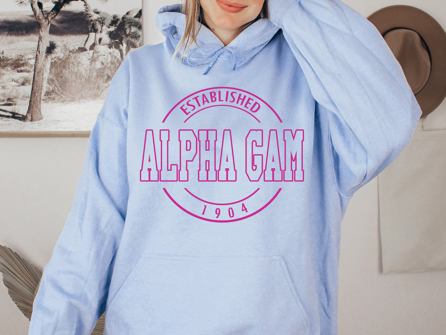 Alpha Gamma Delta Pink Stamp Sorority Hoodie _ 54g