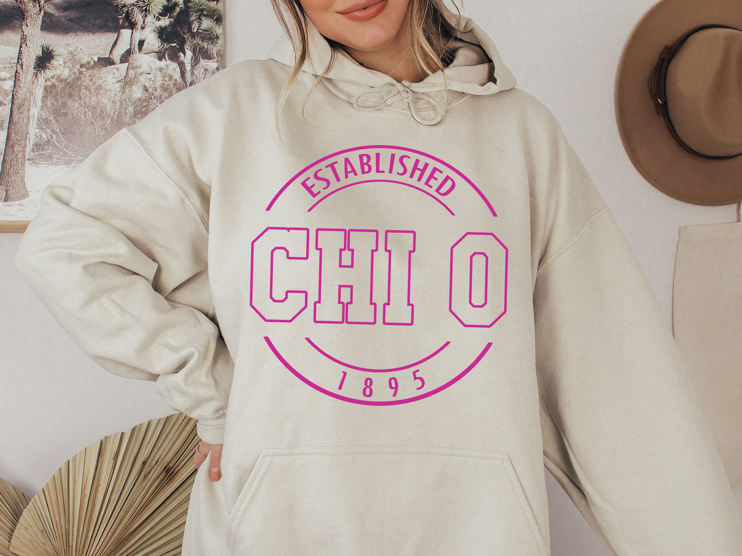 Chi Omega Pink Stamp Sorority Hoodie _ 60g