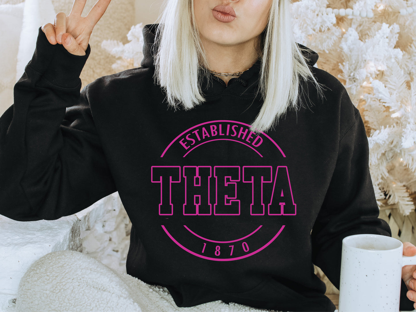 Kappa Alpha Theta Pink Stamp Sorority Hoodie _ 66g