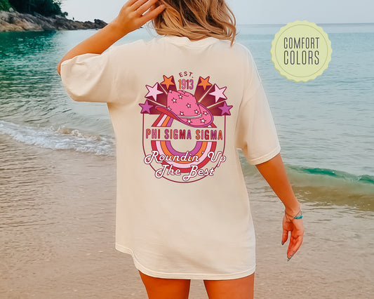 Phi Sigma Sigma Roundin' Up the Best Comfort Colors Sorority T-shirt _ 32913g