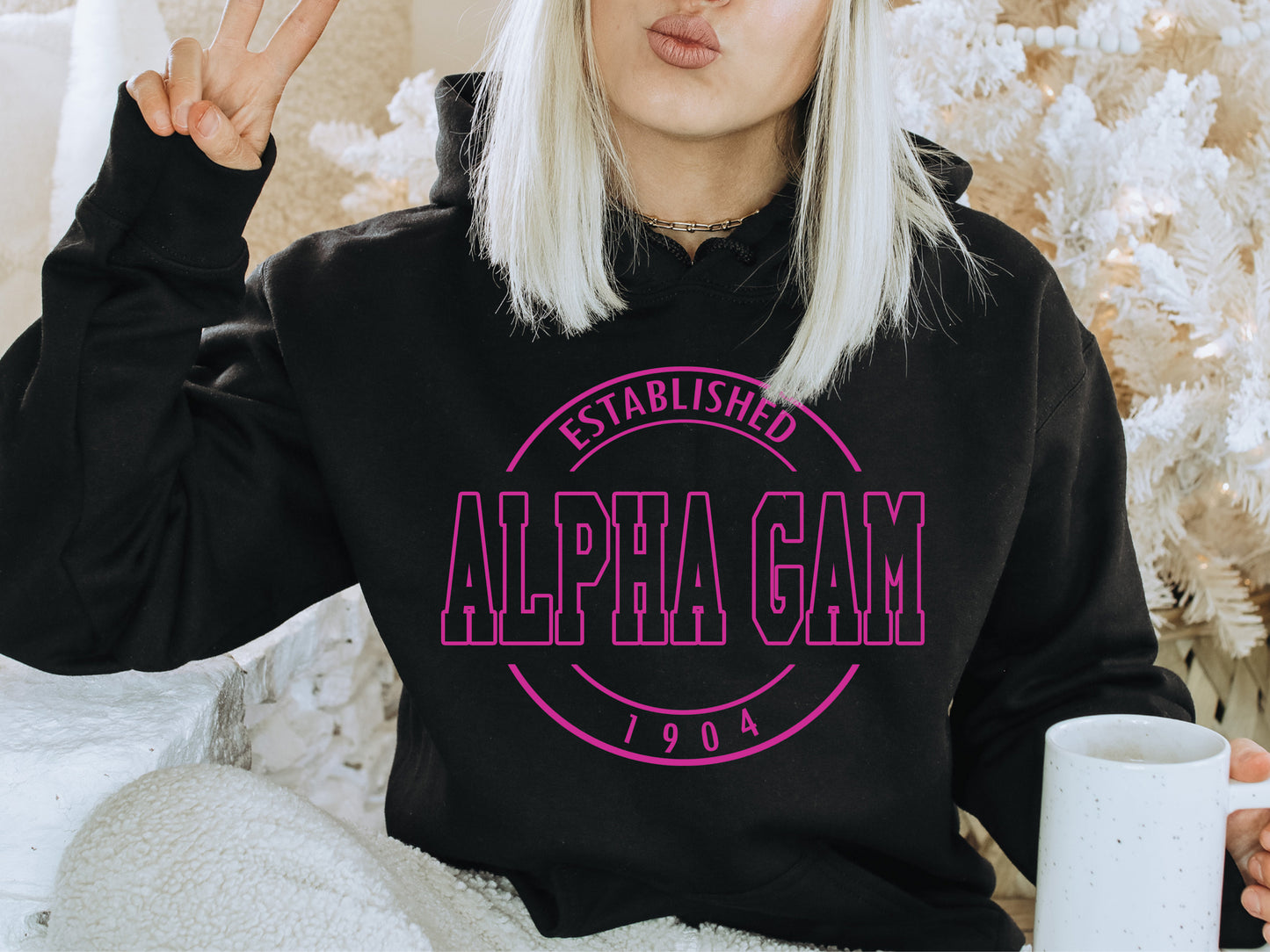 Alpha Gamma Delta Pink Stamp Sorority Hoodie _ 54g