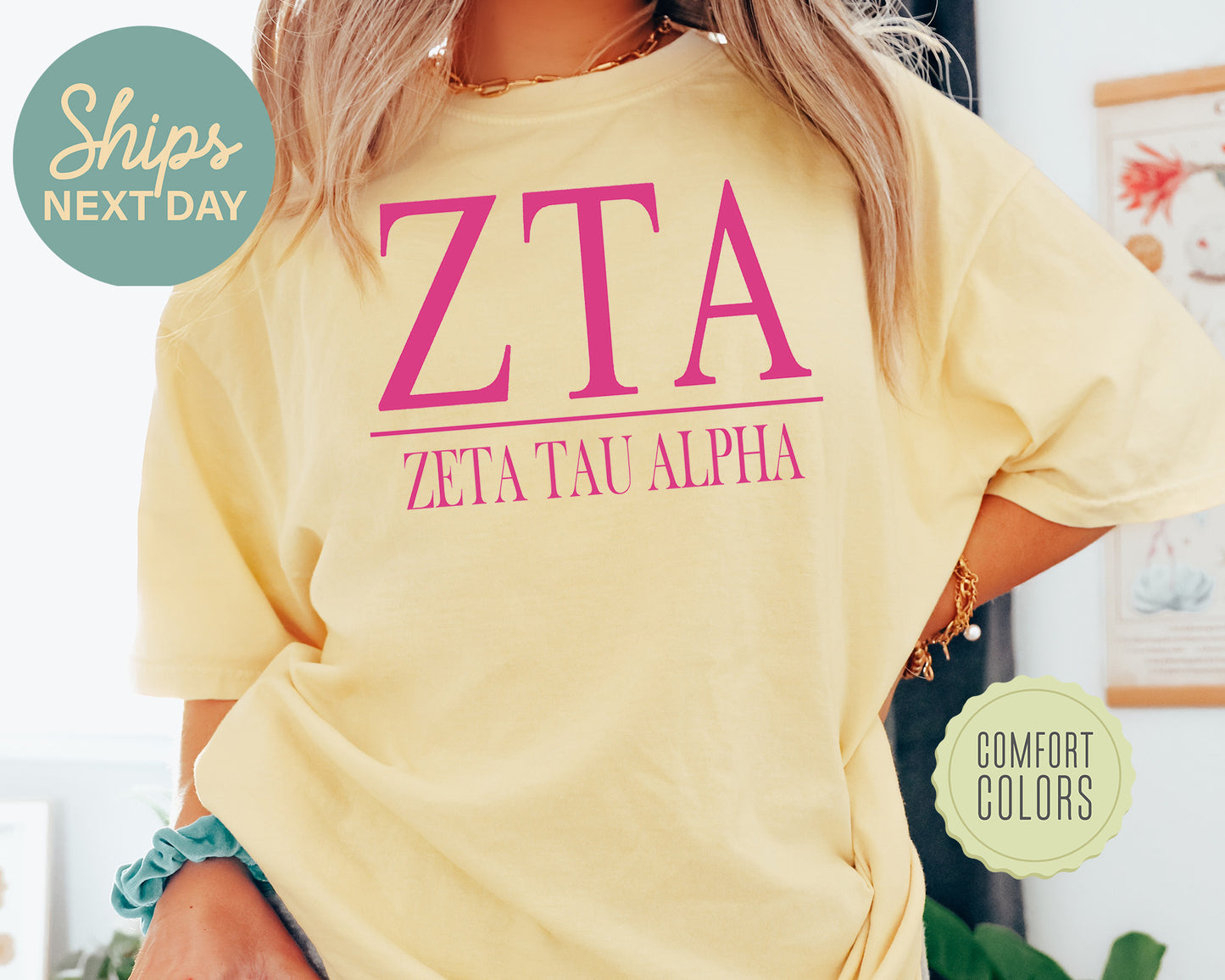 Zeta Tau Alpha Loud Letters Comfort Colors Sorority T-shirt _ 491g