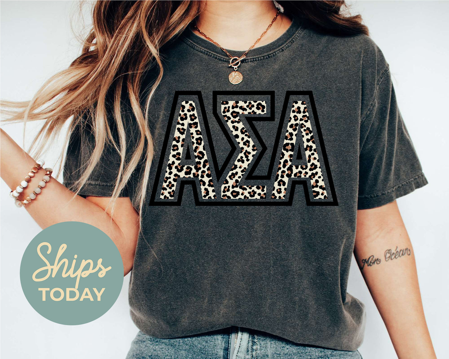 Alpha Sigma Alpha Safari Style Letters Sorority T-shirt _ 30441g