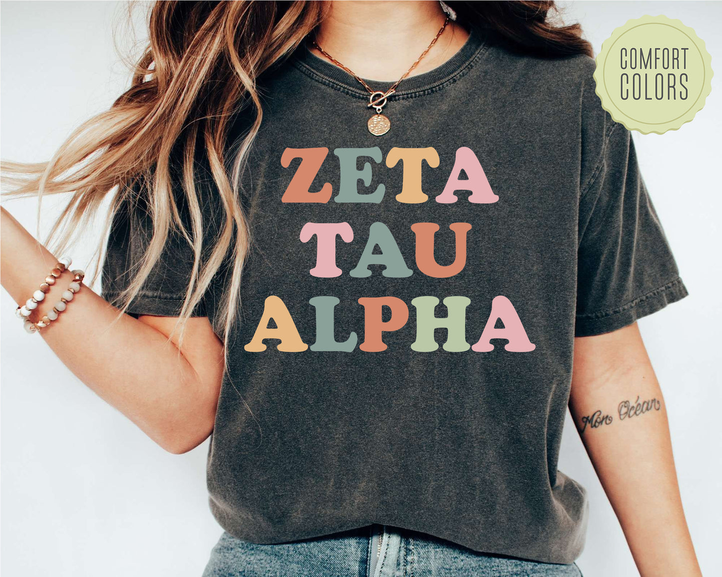 Zeta Tau Alpha Bright and Proud Comfort Colors Sorority T-shirt _ 439g