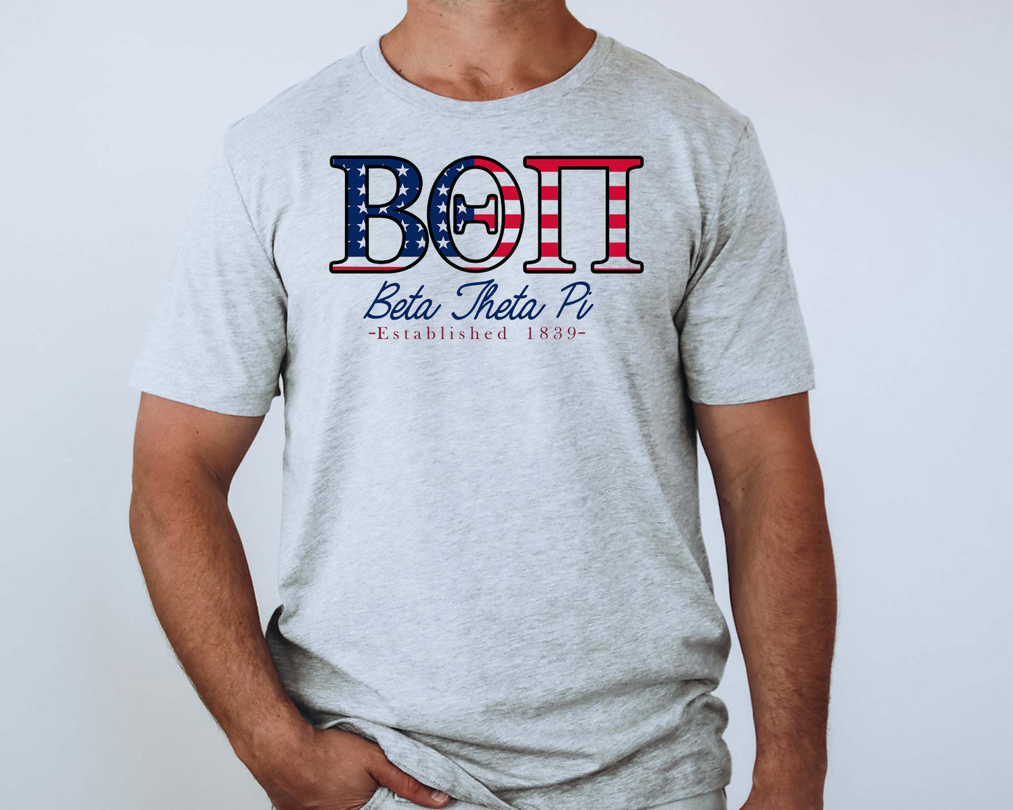 Beta Theta Pi American Flag Letters Fraternity T-shirt _ 1159g