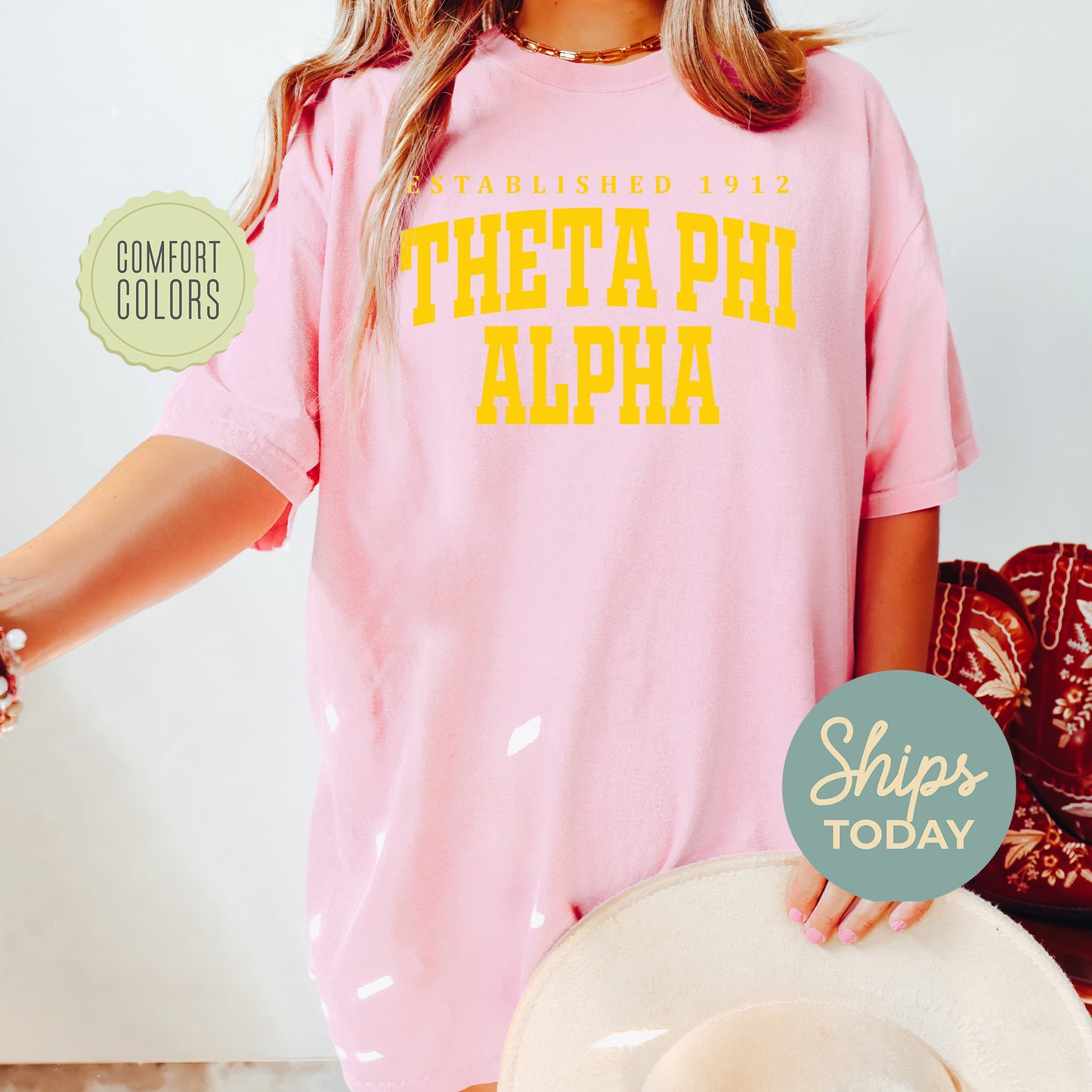 Theta Phi Alpha Bold Letters Comfort Colors Sorority T-shirt _ 35144g