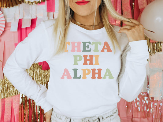 Theta Phi Alpha Bright and Proud Sorority Long Sleeve T-shirt _ 438g
