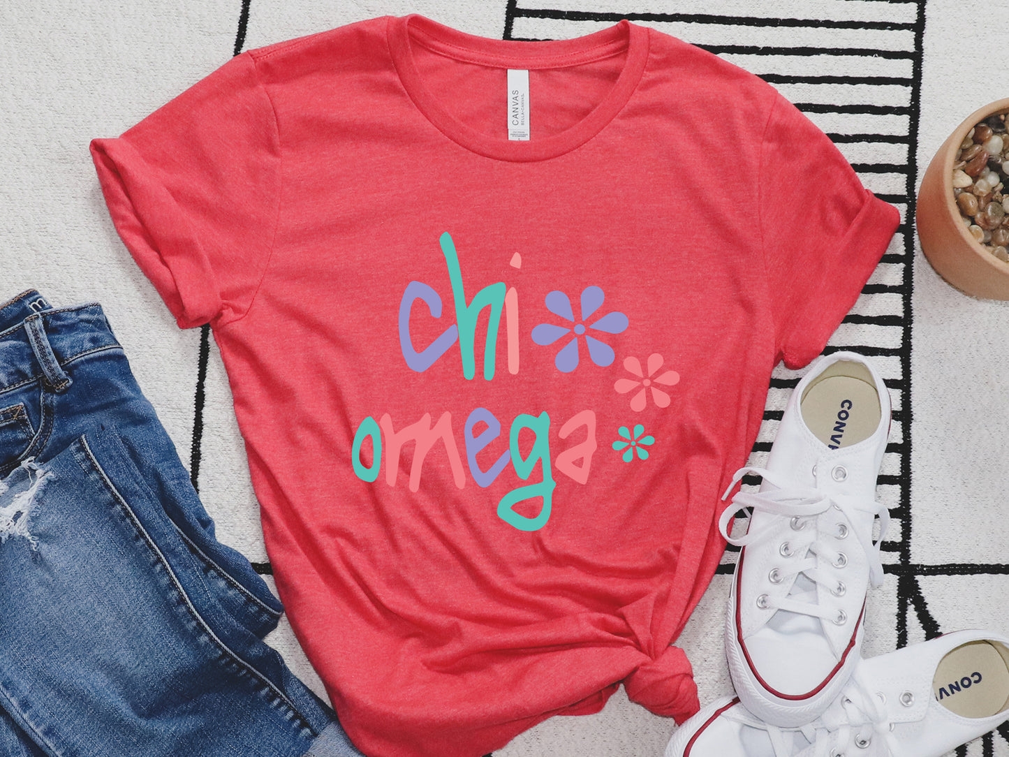 Chi Omega Colorful Floral Sorority T-shirt _ 2612g