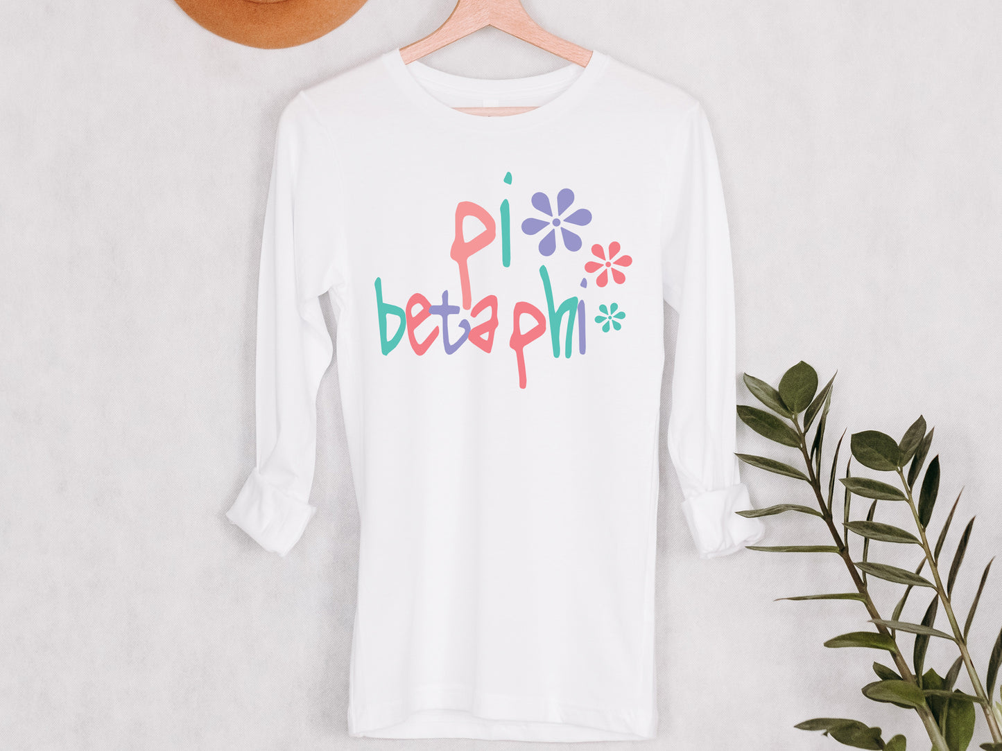 Pi Beta Phi Colorful Floral Sorority Long Sleeve T-shirt _ 2623g
