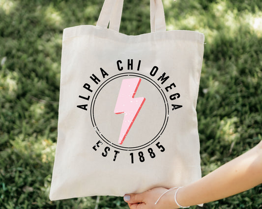 Alpha Chi Omega Pinkish Strike Sorority Tote Bag _ 34360g
