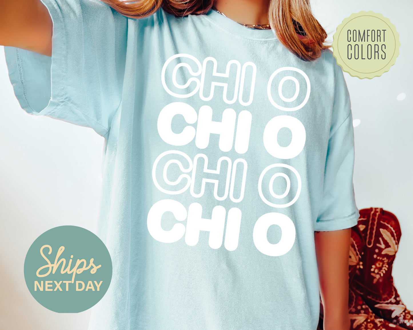 Chi Omega Bold Bubble Letter Comfort Colors Sorority T-shirt _ 2221g