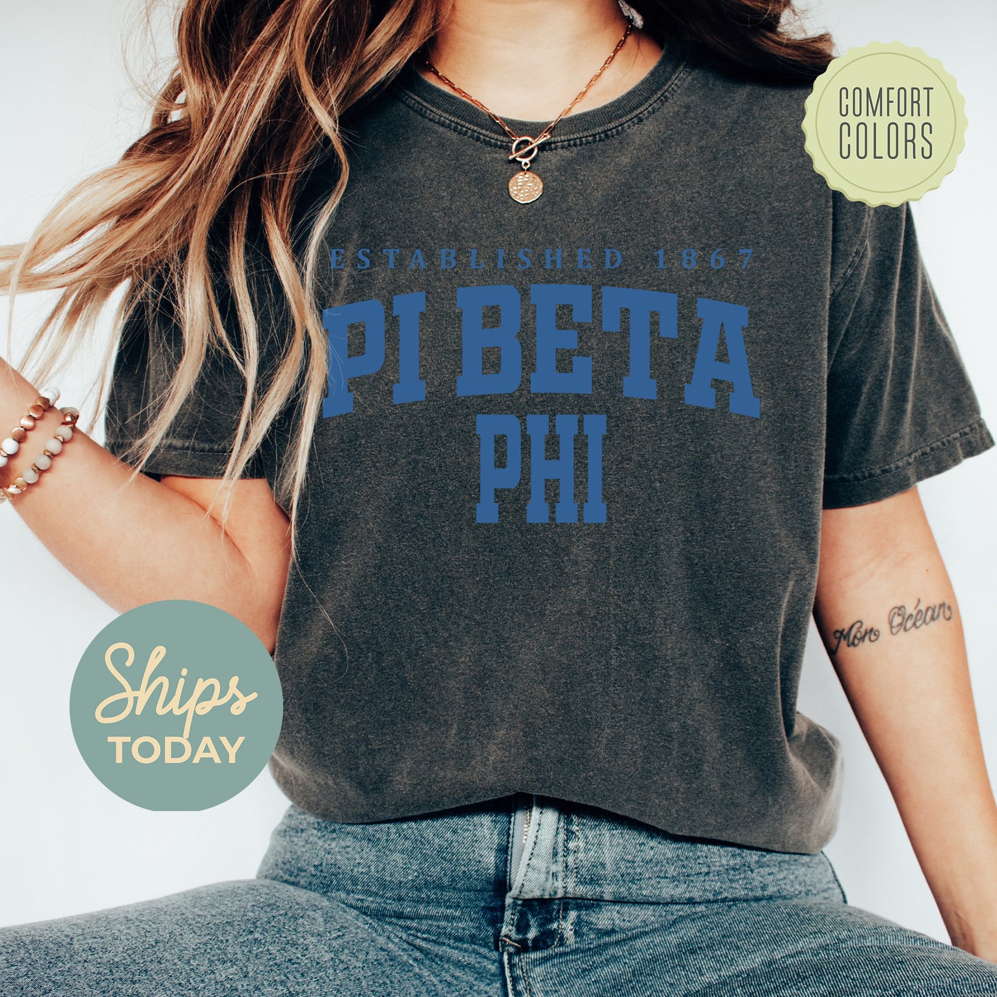Pi Beta Phi Bold Letters Comfort Colors Sorority T-shirt _ 35140g