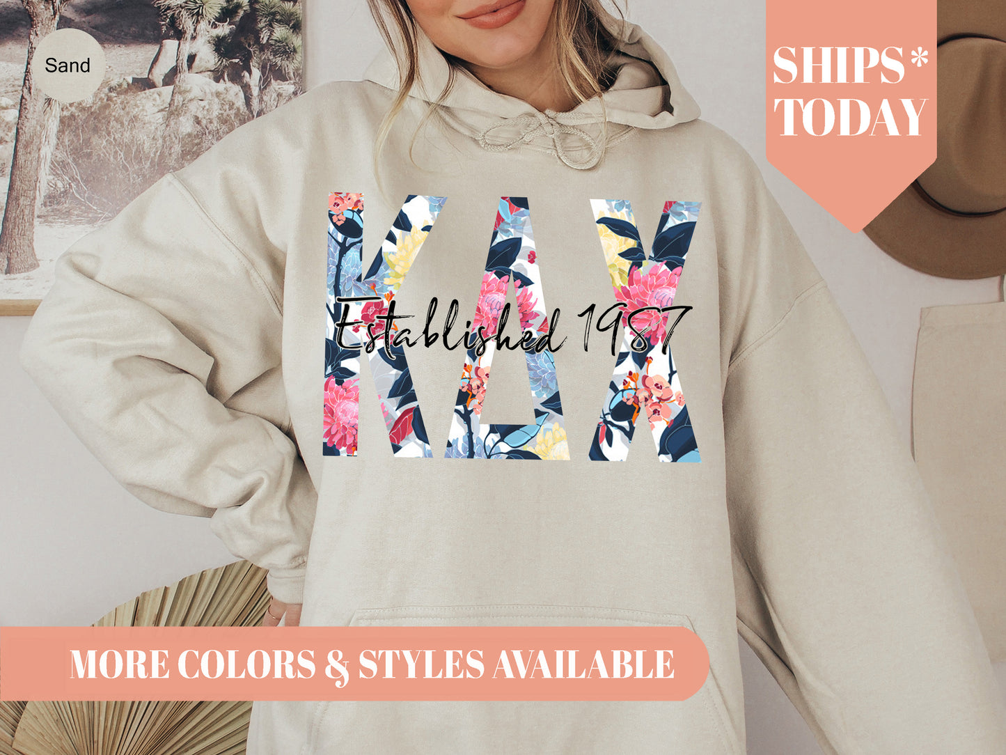 Kappa Delta Chi Floral Block Sorority Hoodie _ 3515g