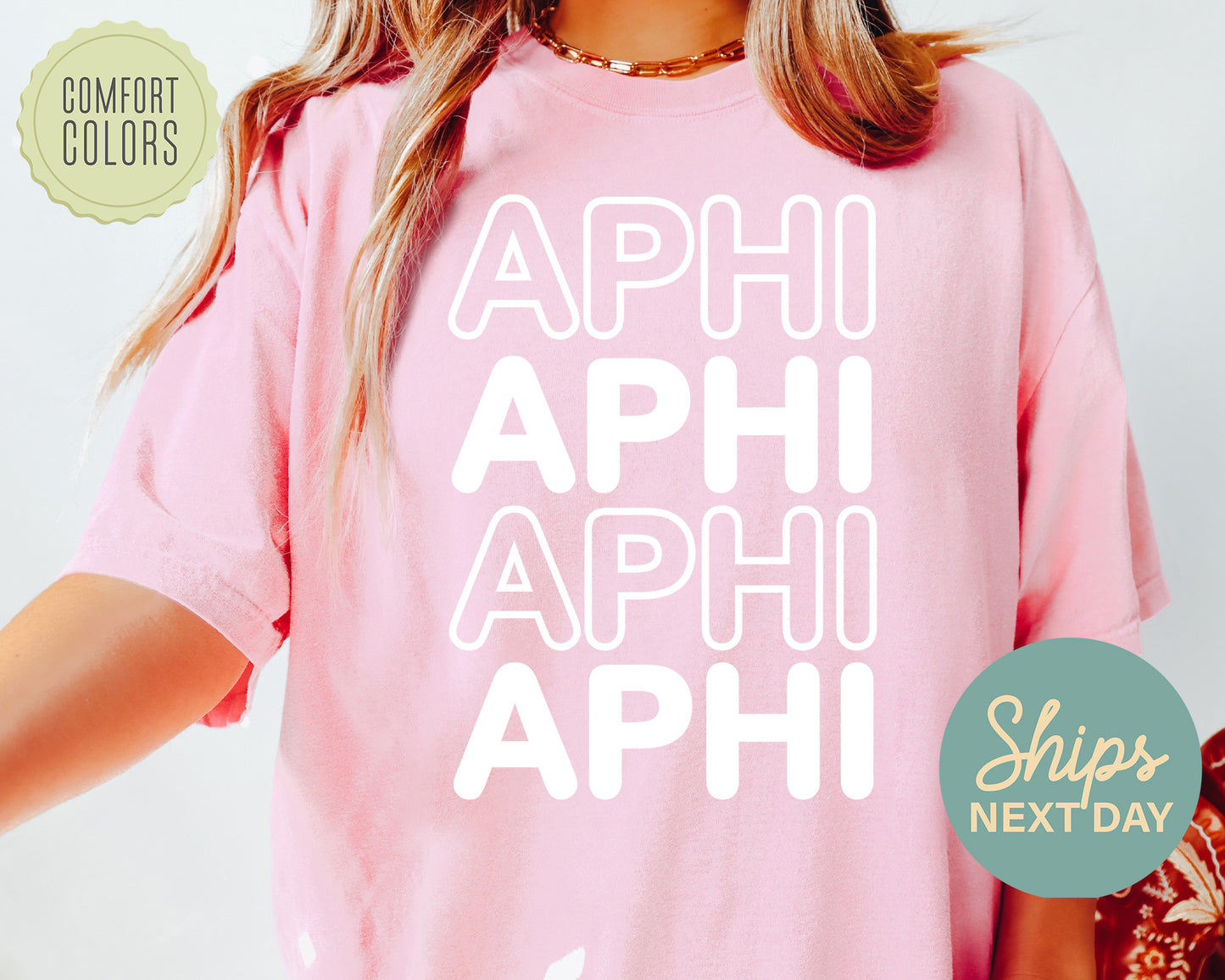 Alpha Phi Bold Bubble Letter Comfort Colors Sorority T-shirt _ 2217g