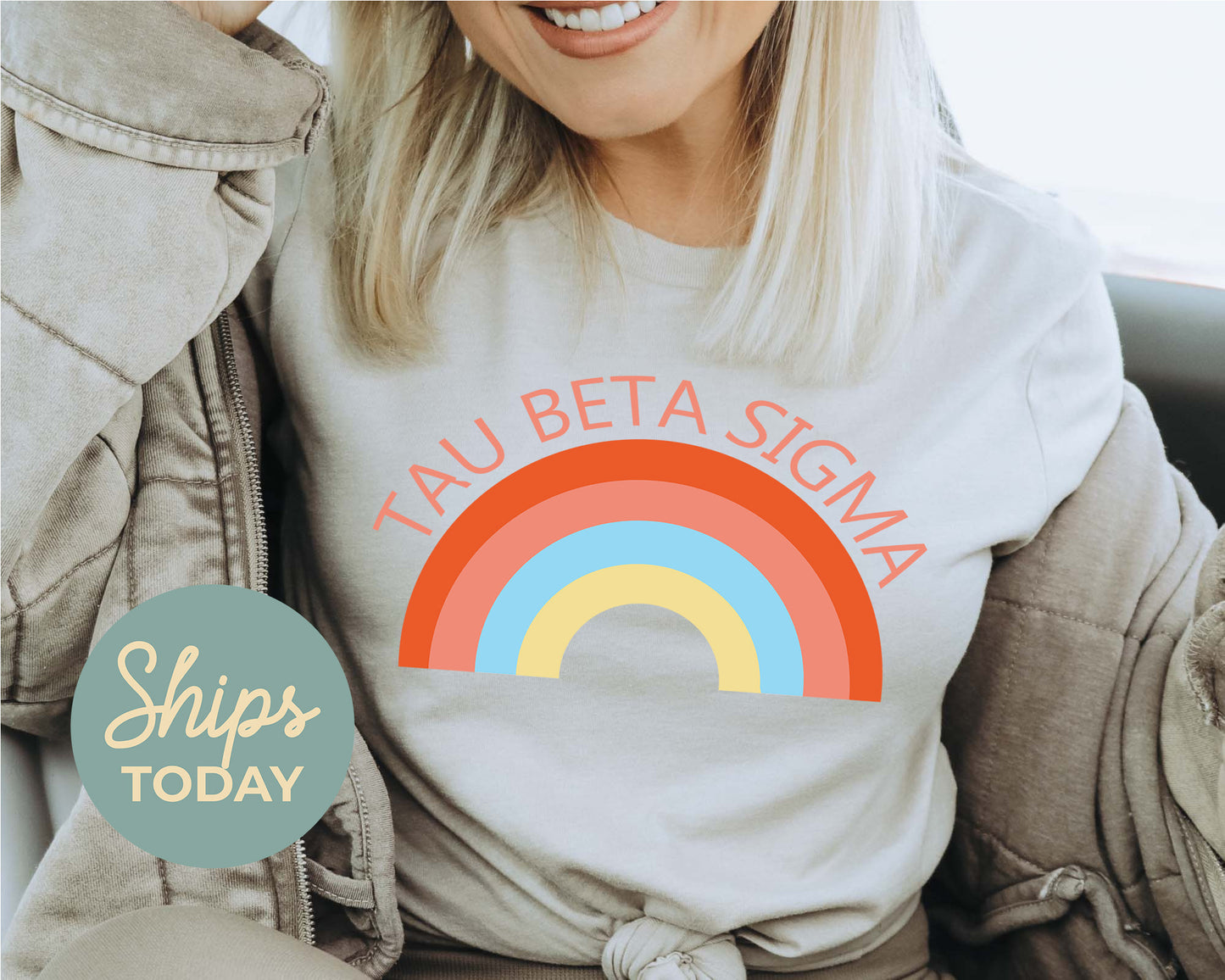 Tau Beta Sigma Colorful Rainbow Sorority T-shirt _ 3466g