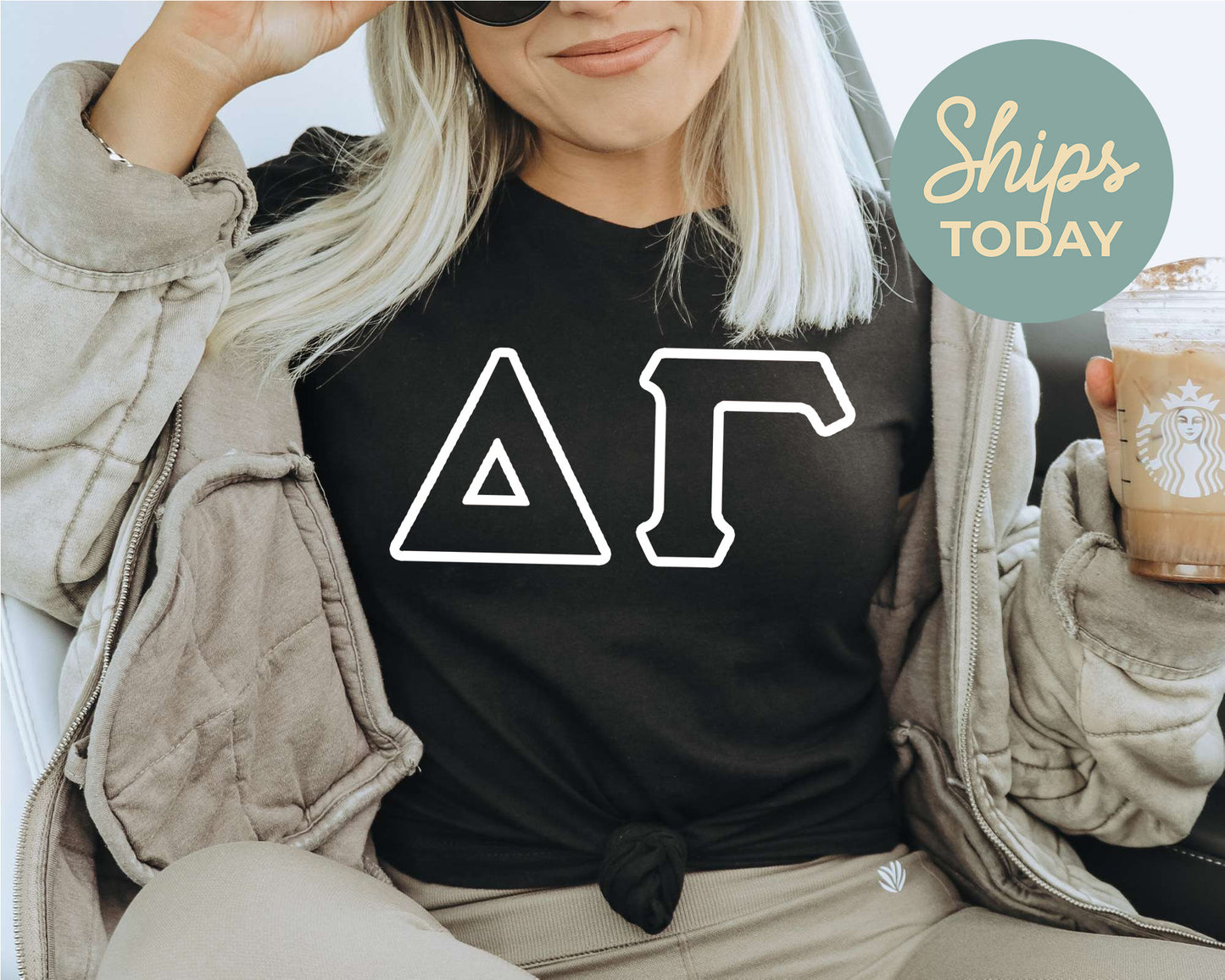 Delta Gamma White Letter Outline Sorority T-shirt _ 30802g
