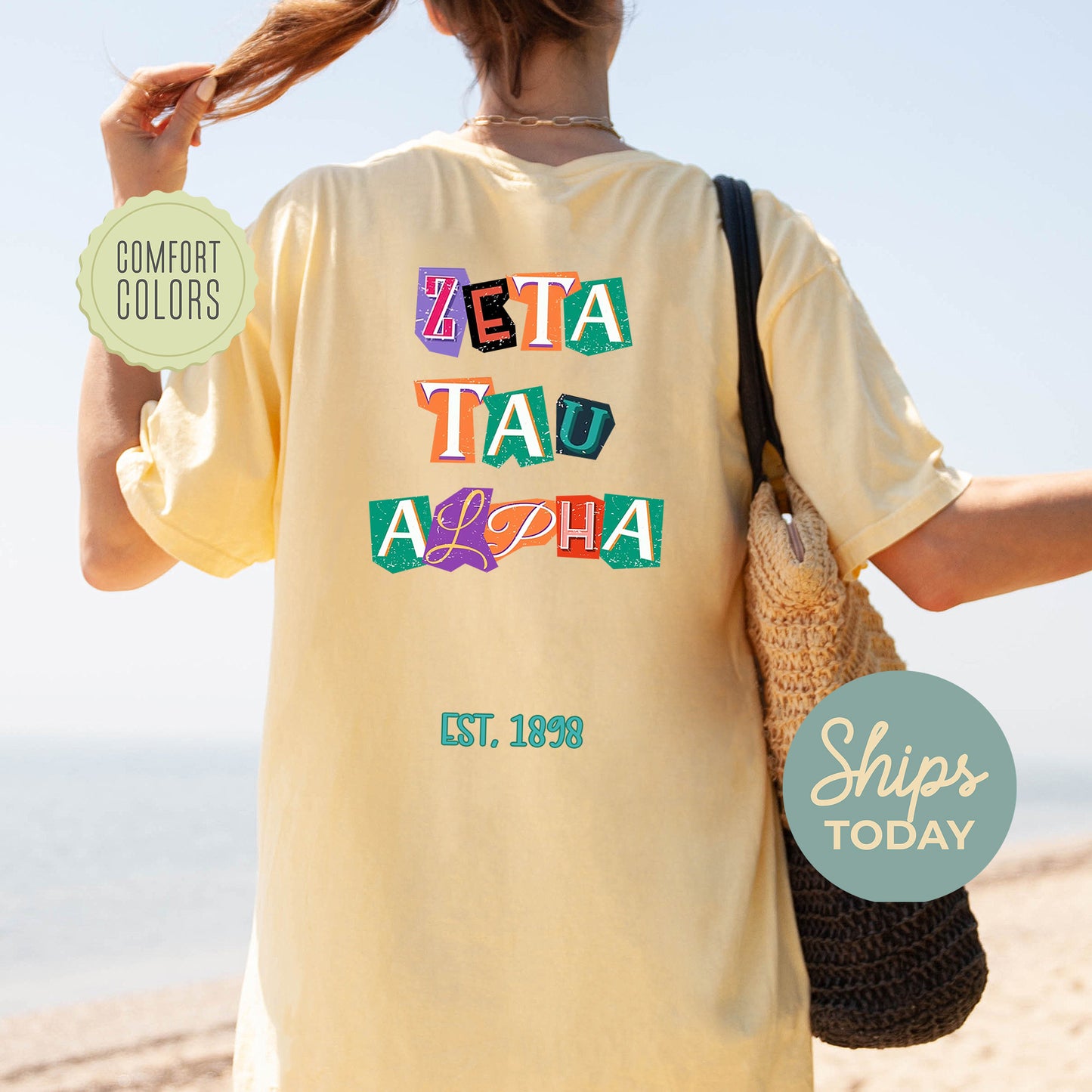 Zeta Tau Alpha Letter Cuts Comfort Colors Sorority T-shirt _ 35911g