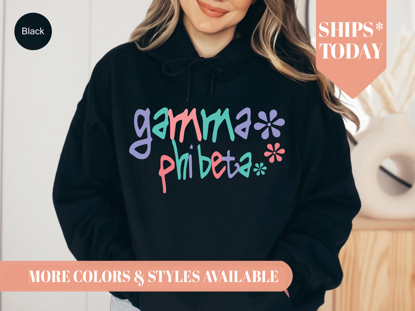 Gamma Phi Beta Colorful Floral Sorority Hoodie _ 2617g