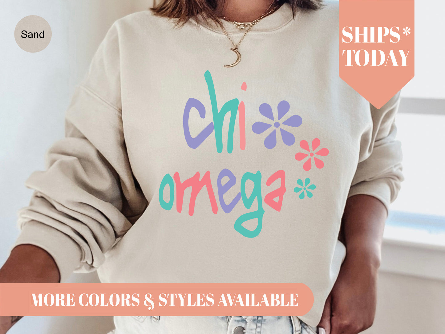 Chi Omega Colorful Floral Sorority Sweatshirt _ 2612g