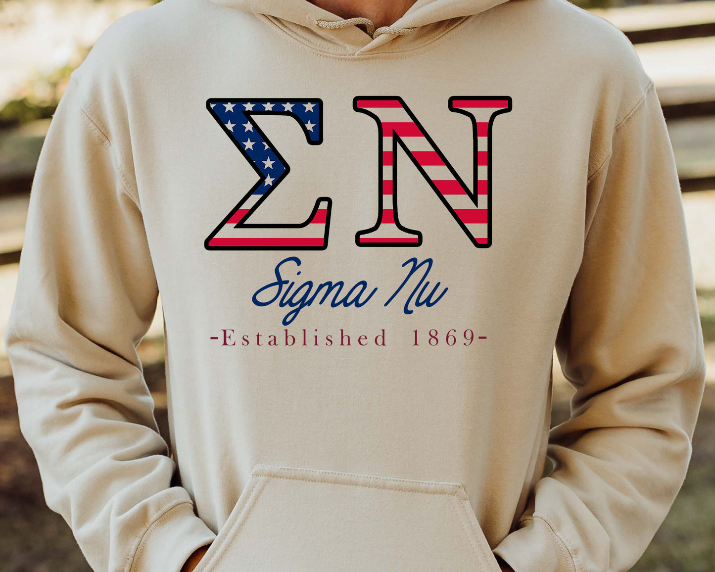 Sigma Nu American Flag Letters Fraternity Hoodie _ 1176g