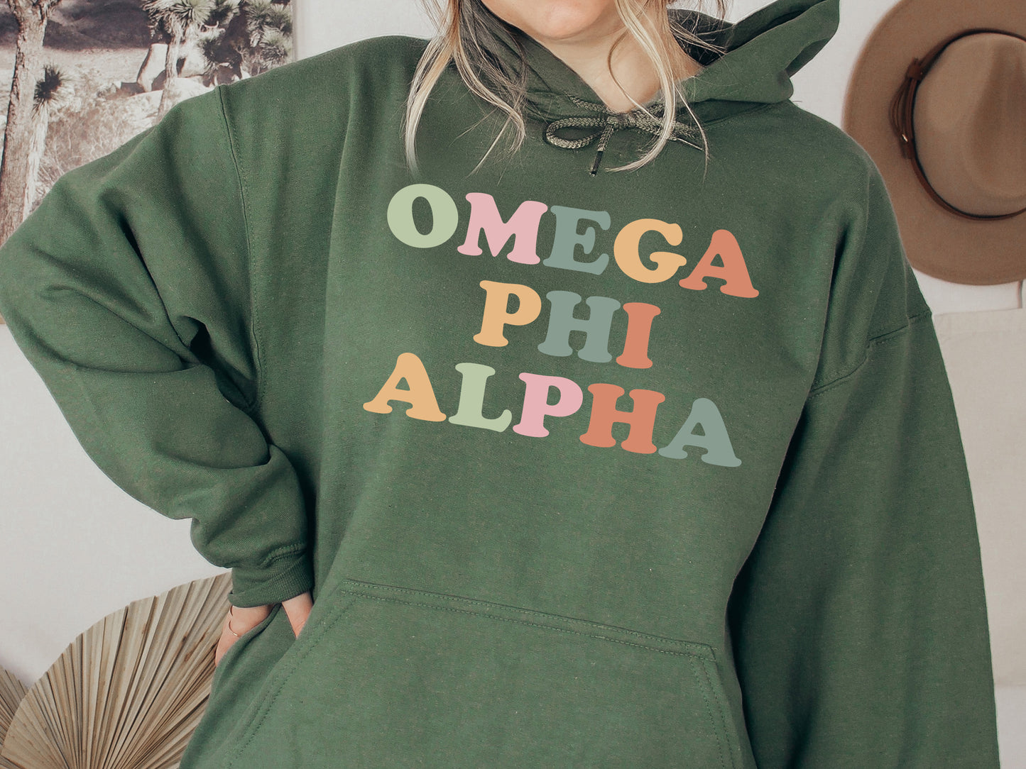 Omega Phi Alpha Bright and Colorful Sorority Hoodie _ 3476g