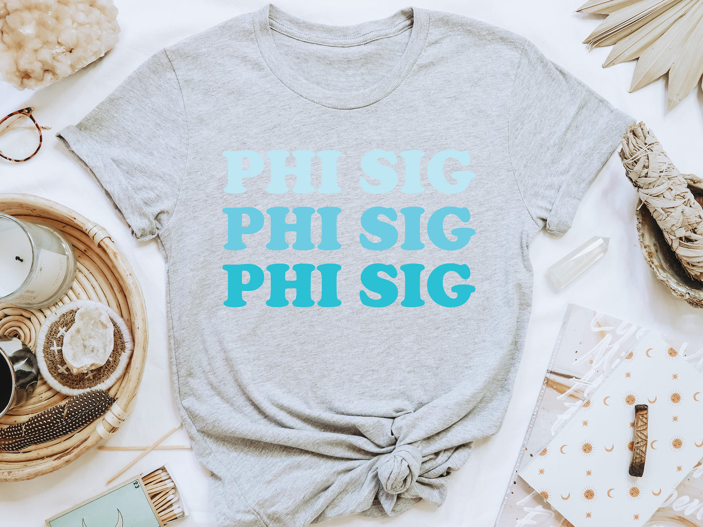 Phi Sigma Sigma Touch of Blue Sorority T-shirt _ 2596g