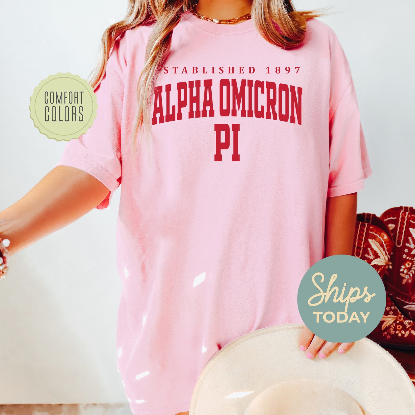 Alpha Omicron Pi Bold Letters Comfort Colors Sorority T-shirt _ 35124g