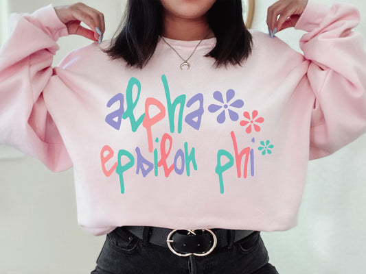 Alpha Epsilon Phi Colorful Floral Sorority Sweatshirt _ 2605g