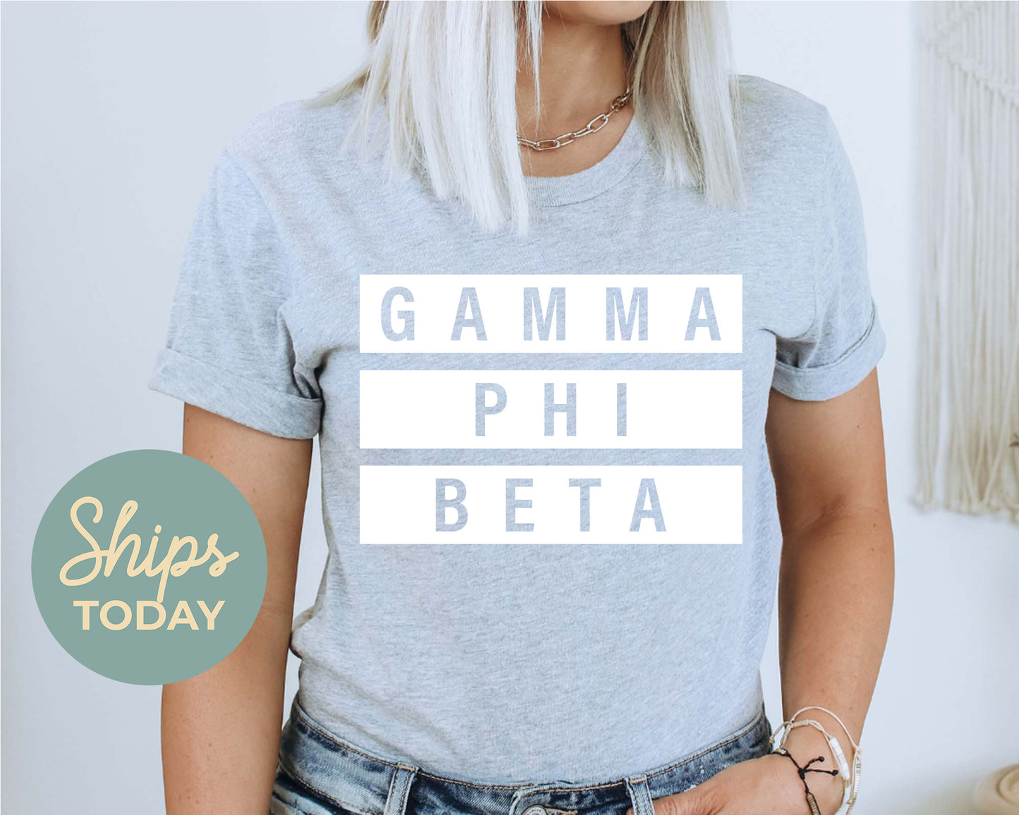 Gamma Phi Beta Faded White Box Sorority T-shirt _ 3347g