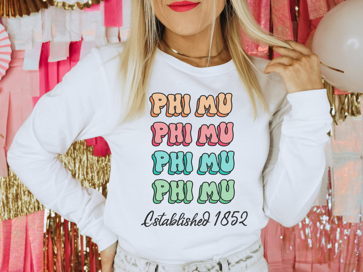 Phi Mu Lucy Sorority Long Sleeve T-shirt _ 276g