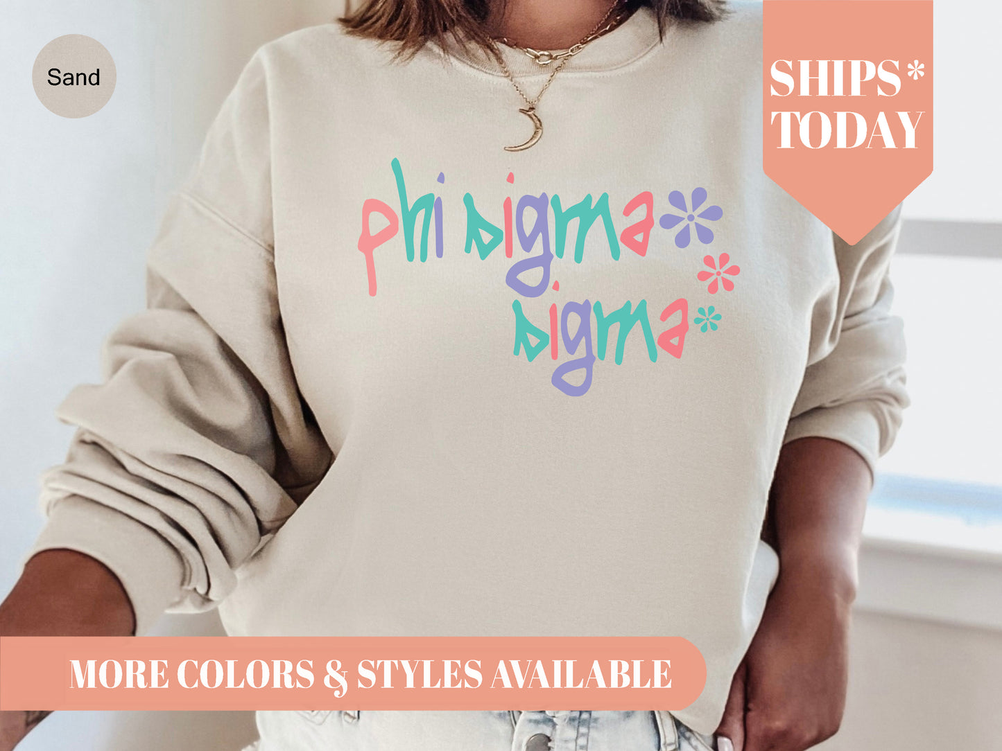 Phi Sigma Sigma Colorful Floral Sorority Sweatshirt _ 2622g