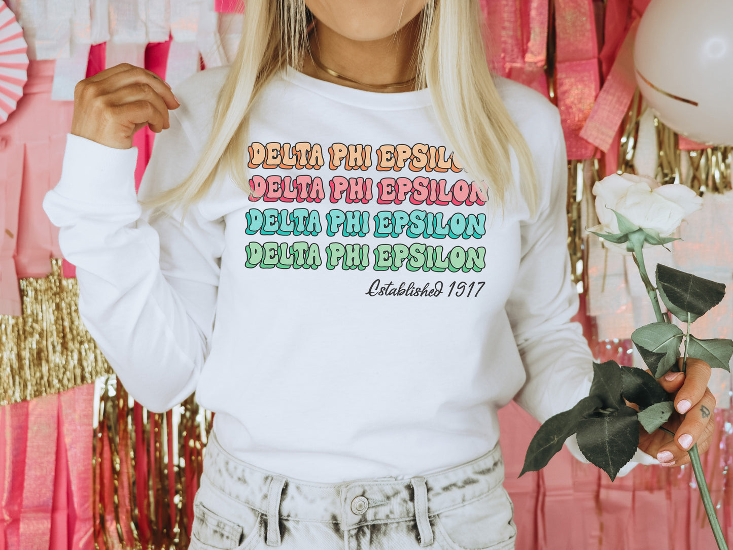 Delta Phi Epsilon Lucy Sorority Long Sleeve T-shirt _ 270g