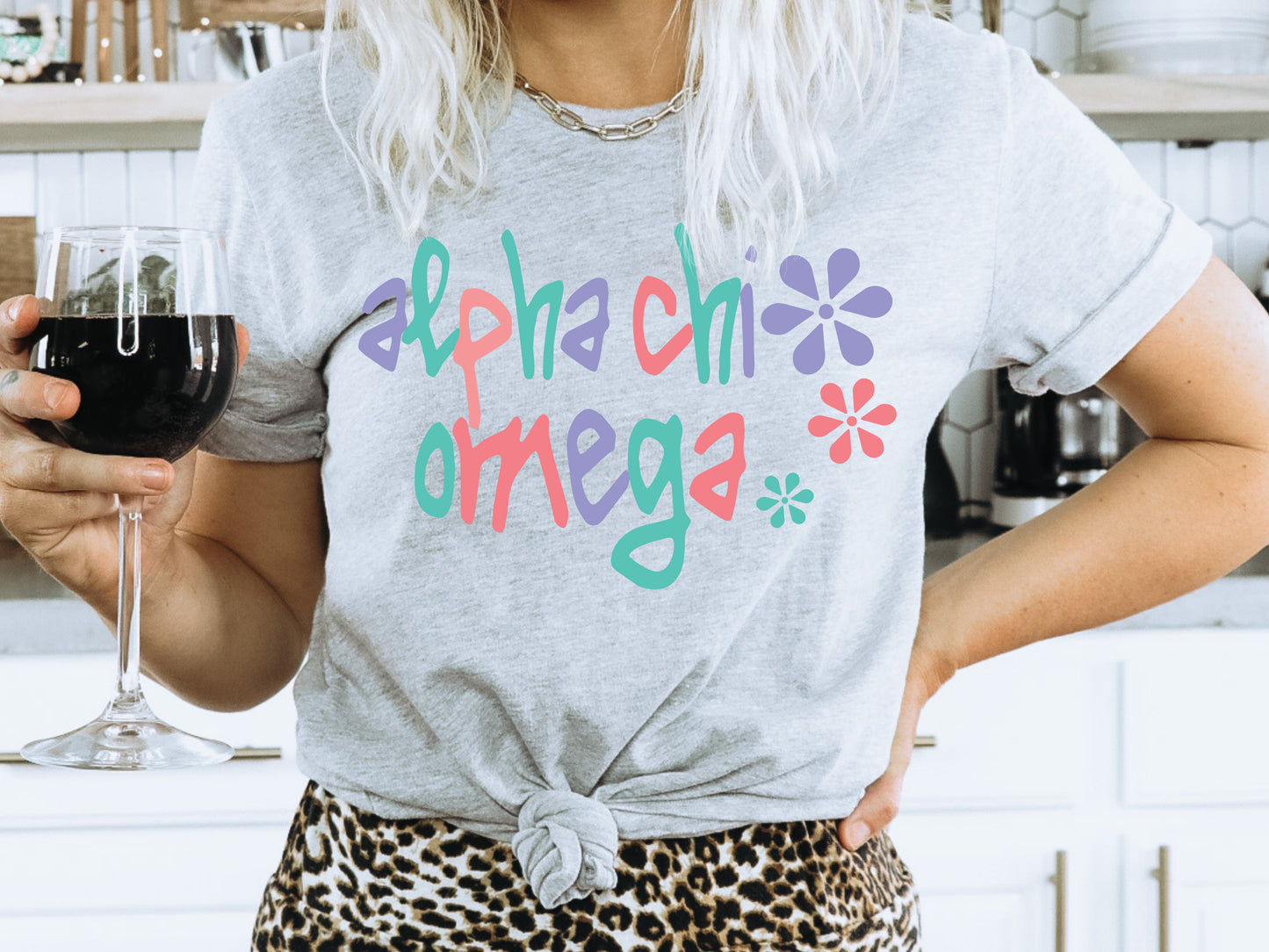 Alpha Chi Omega Colorful Floral Sorority T-shirt _ 2603g